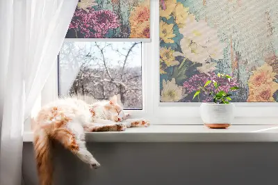 Estores de rolo para porta de varanda Flores em um fundo azul