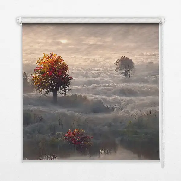 Estores de rolo para porta de varanda Árvores na neblina