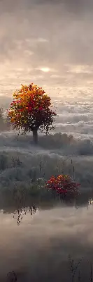 Estores de rolo para porta de varanda Árvores na neblina