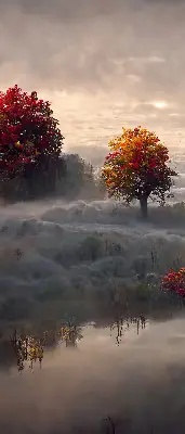 Estores de rolo para porta de varanda Árvores na neblina