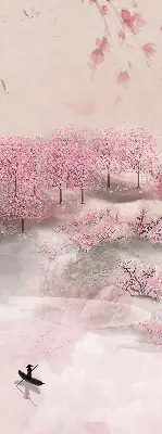 Estores de rolo interiores para janela Jardim das Cerejeiras em Flor