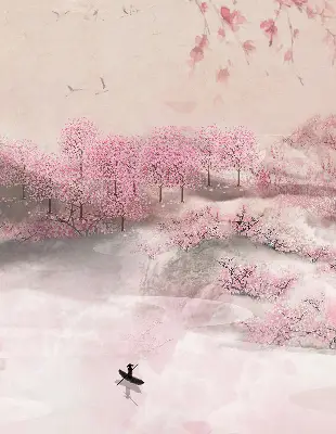Estores de rolo interiores para janela Jardim das Cerejeiras em Flor