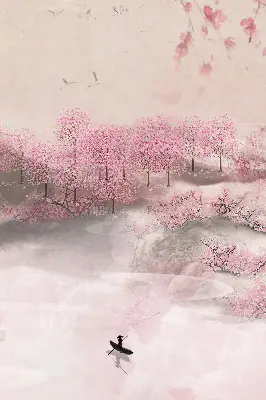 Estores de rolo interiores para janela Jardim das Cerejeiras em Flor