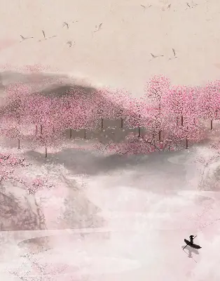 Estores de rolo interiores para janela Jardim das Cerejeiras em Flor