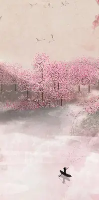 Estores de rolo interiores para janela Jardim das Cerejeiras em Flor