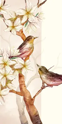 Estores de rolo para janela Pássaros em uma árvore com flores