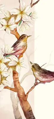 Estores de rolo para janela Pássaros em uma árvore com flores