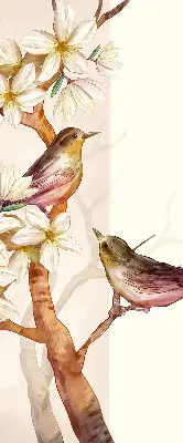 Estores de rolo para janela Pássaros em uma árvore com flores