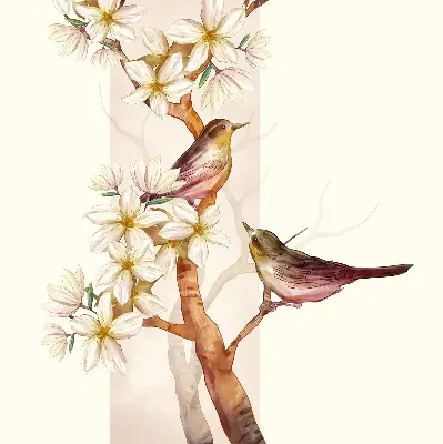 Estores de rolo para janela Pássaros em uma árvore com flores