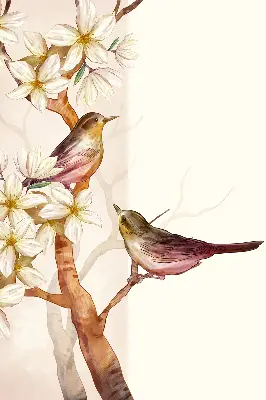Estores de rolo para janela Pássaros em uma árvore com flores