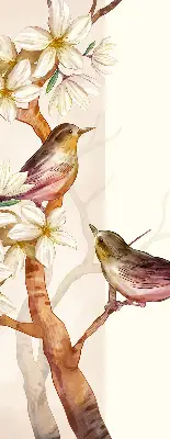 Estores de rolo para janela Pássaros em uma árvore com flores