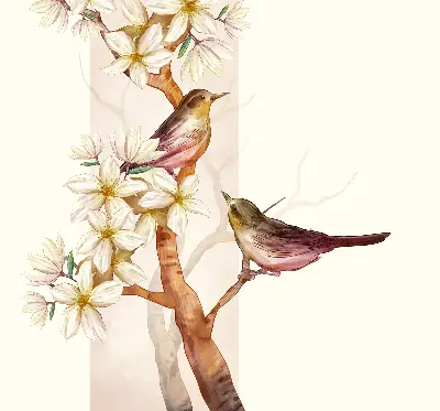 Estores de rolo para janela Pássaros em uma árvore com flores