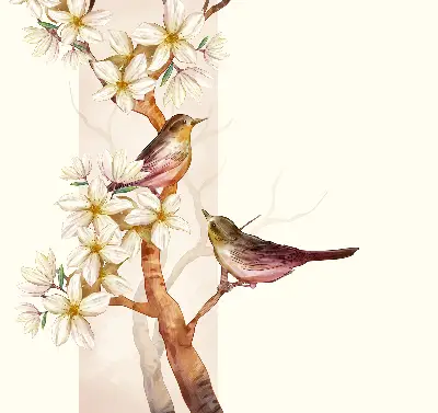 Estores de rolo para janela Pássaros em uma árvore com flores