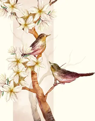 Estores de rolo para janela Pássaros em uma árvore com flores