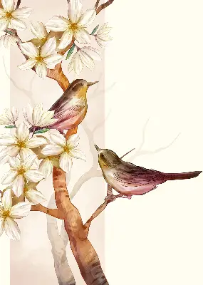 Estores de rolo para janela Pássaros em uma árvore com flores