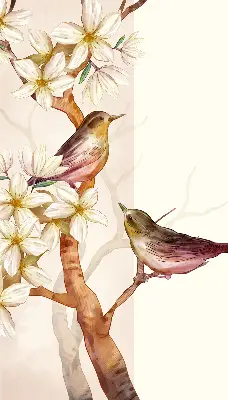 Estores de rolo para janela Pássaros em uma árvore com flores