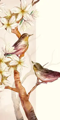 Estores de rolo para janela Pássaros em uma árvore com flores