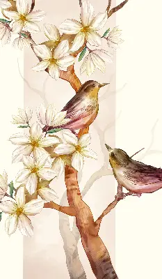 Estores de rolo para janela Pássaros em uma árvore com flores