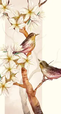 Estores de rolo para janela Pássaros em uma árvore com flores