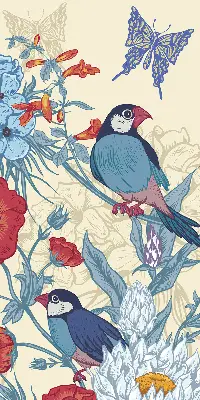 Estores de rolo em tecido Pássaros entre as flores