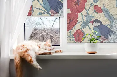 Estores de rolo em tecido Pássaros entre as flores