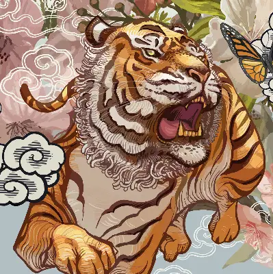 Estores de rolo interiores para janela Tigre em flores