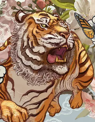 Estores de rolo interiores para janela Tigre em flores