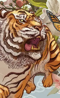 Estores de rolo interiores para janela Tigre em flores