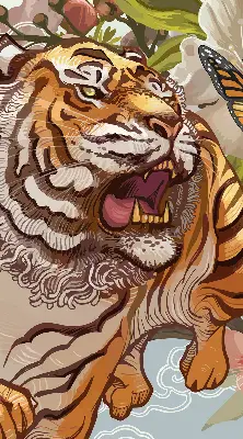 Estores de rolo interiores para janela Tigre em flores