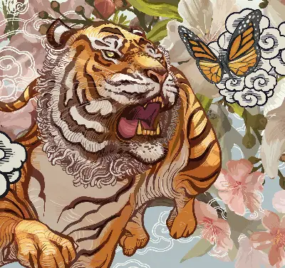 Estores de rolo interiores para janela Tigre em flores