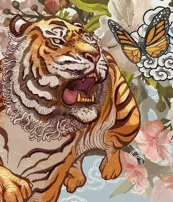 Estores de rolo interiores para janela Tigre em flores