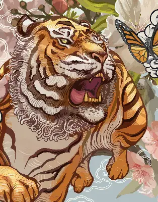 Estores de rolo interiores para janela Tigre em flores