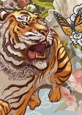 Estores de rolo interiores para janela Tigre em flores
