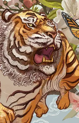 Estores de rolo interiores para janela Tigre em flores