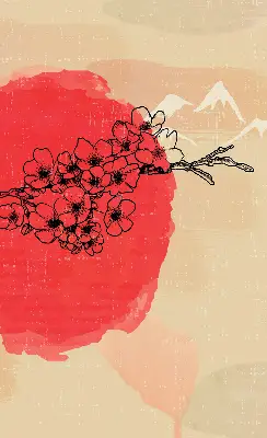 Estores de rolo em tecido Flores em um círculo vermelho