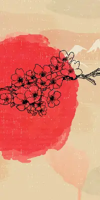 Estores de rolo em tecido Flores em um círculo vermelho