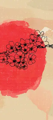 Estores de rolo em tecido Flores em um círculo vermelho