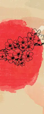 Estores de rolo em tecido Flores em um círculo vermelho