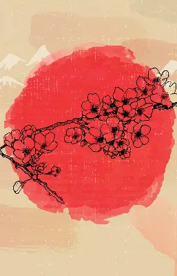 Estores de rolo em tecido Flores em um círculo vermelho
