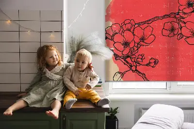 Estores de rolo em tecido Flores em um círculo vermelho