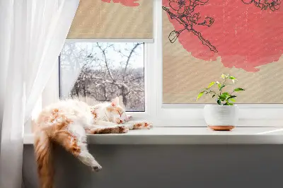 Estores de rolo em tecido Flores em um círculo vermelho