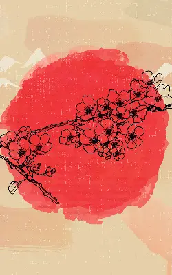 Estores de rolo em tecido Flores em um círculo vermelho