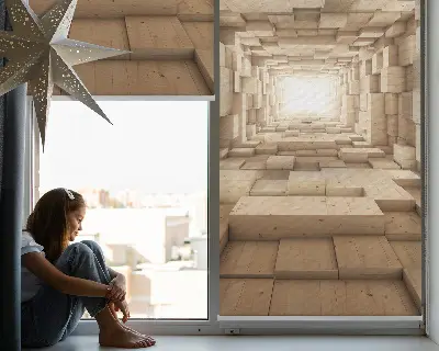 Estores de rolo interiores blackout para janela buraco de madeira 3D