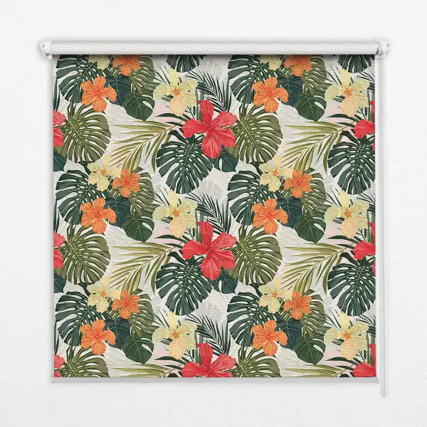 Estores de rolo blackout para porta de varanda Flores e folhas tropicais