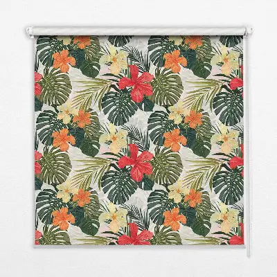 Estores de rolo blackout para porta de varanda Flores e folhas tropicais