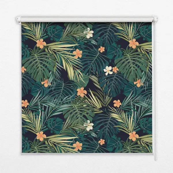 Estores de rolo interiores blackout para janela Folhas e flores tropicais