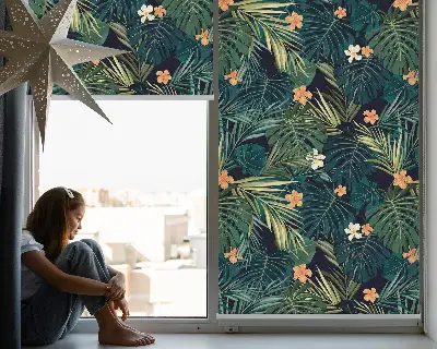 Estores de rolo interiores blackout para janela Folhas e flores tropicais