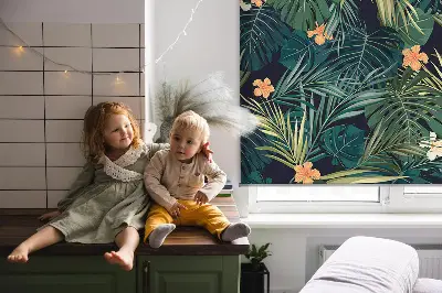 Estores de rolo interiores blackout para janela Folhas e flores tropicais