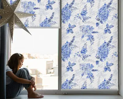 Estores de rolo interiores blackout para janela Flores azuis