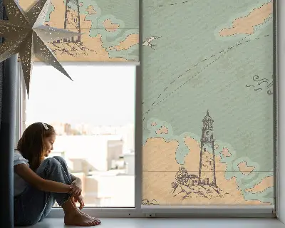Estores de rolo interiores blackout Mapa do oceano